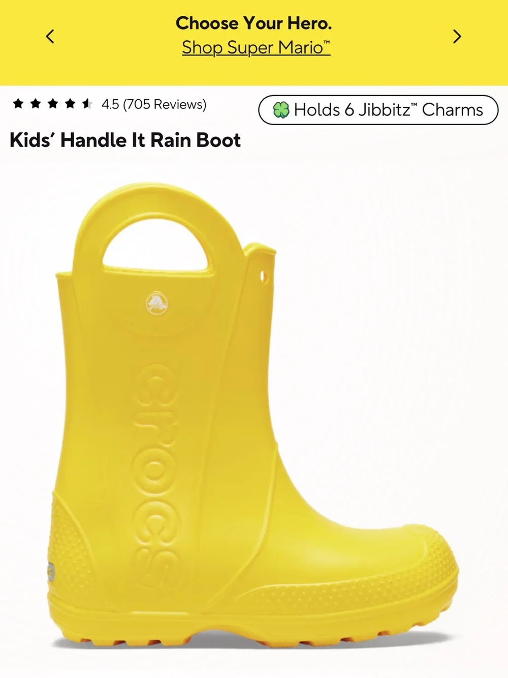 Crocs Kids' Yellow HandleRain Boots